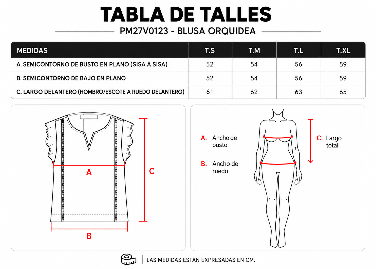 Tabla de talles Blusa Orquídea ParteMia